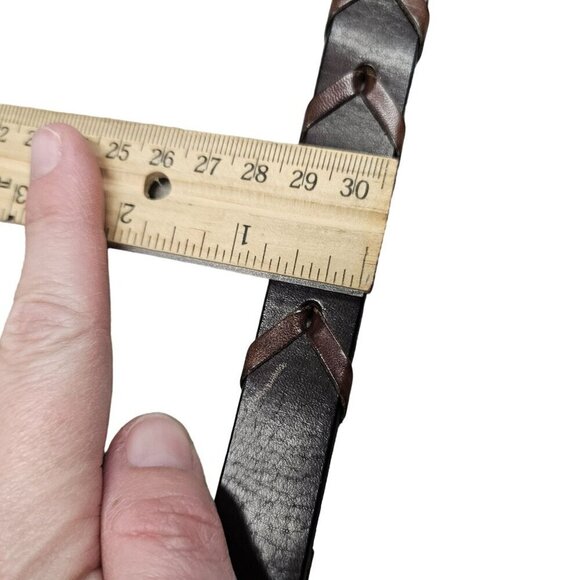 Lauren Ralph Lauren NWOT Brown Braided Leather Belt‎ Brass Buckle Two Tone 32 - Picture 7 of 11